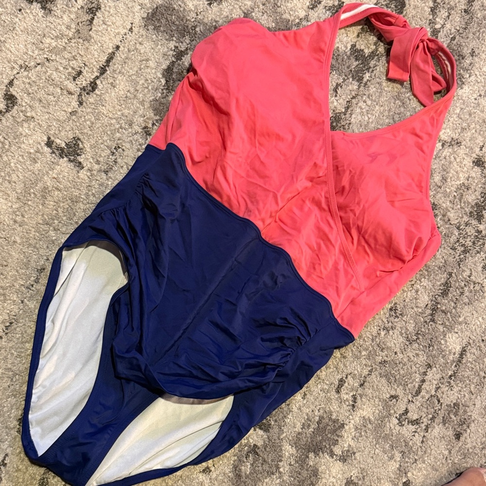 Elegant Pink and Navy One-Piece Swimsuit